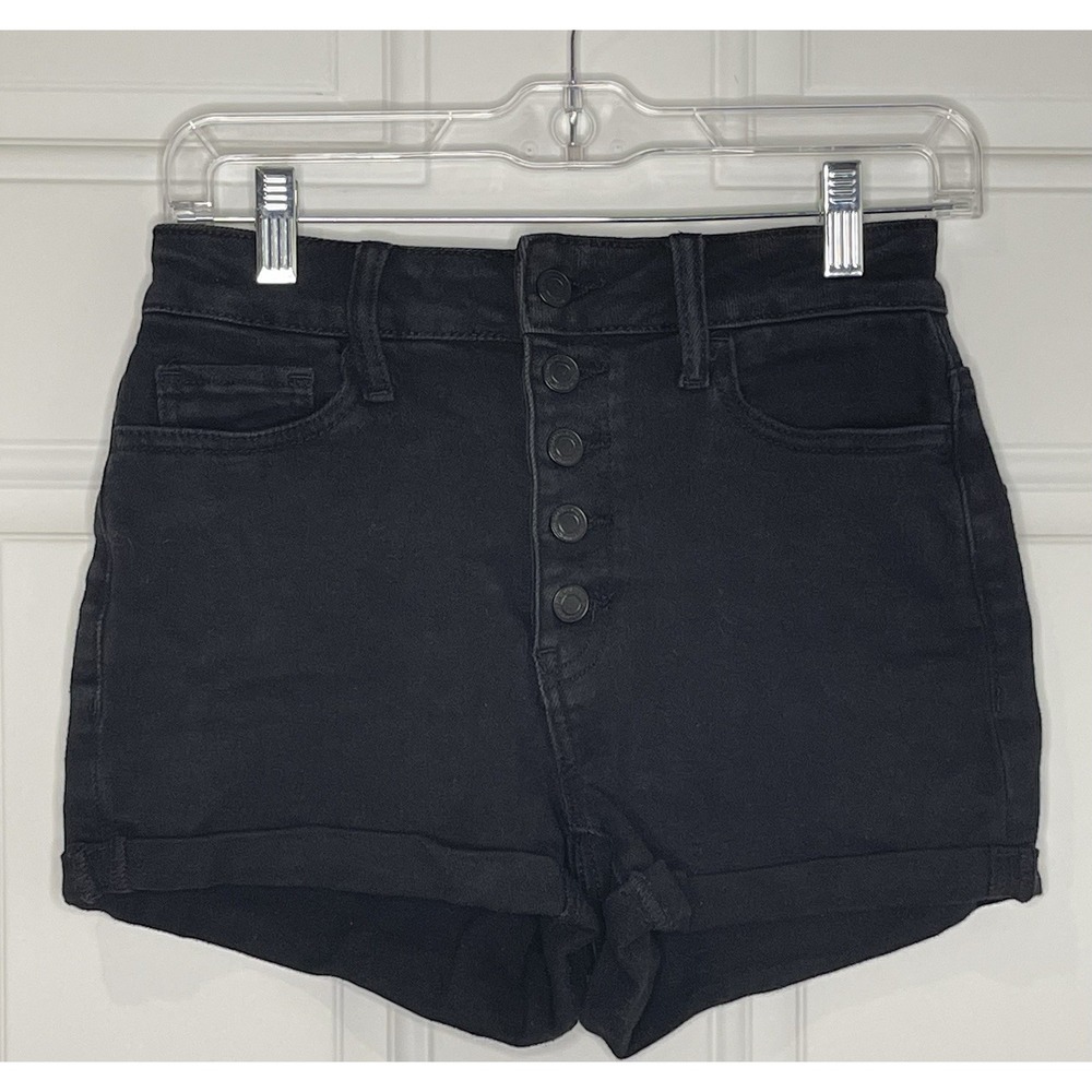 SO Juniors 5 / 27 Black Super High Rise Curvy Shortie Button Fly Jean Shorts